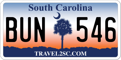 SC license plate BUN546