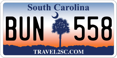 SC license plate BUN558