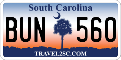 SC license plate BUN560