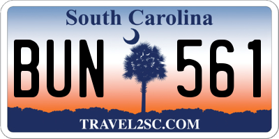 SC license plate BUN561