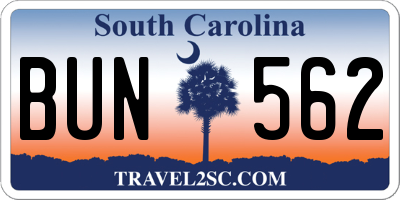 SC license plate BUN562