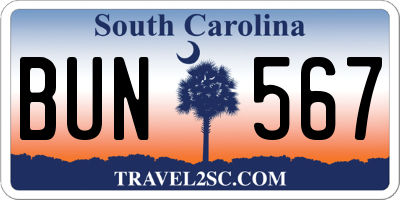SC license plate BUN567