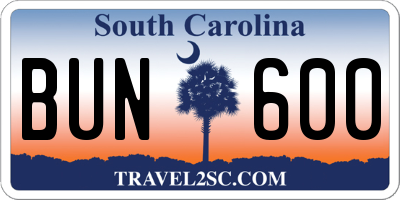 SC license plate BUN600