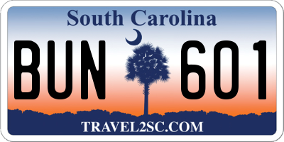 SC license plate BUN601