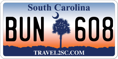 SC license plate BUN608