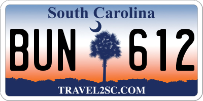 SC license plate BUN612