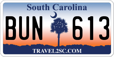 SC license plate BUN613