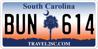 SC license plate BUN614