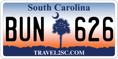 SC license plate BUN626