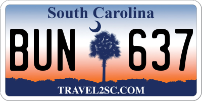 SC license plate BUN637
