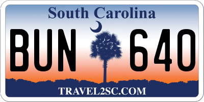 SC license plate BUN640