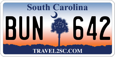 SC license plate BUN642