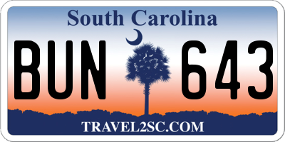 SC license plate BUN643
