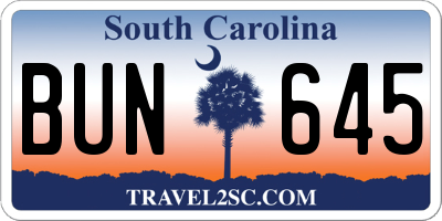 SC license plate BUN645