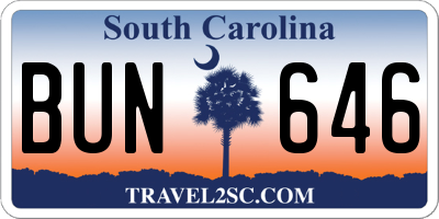 SC license plate BUN646