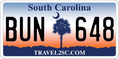 SC license plate BUN648