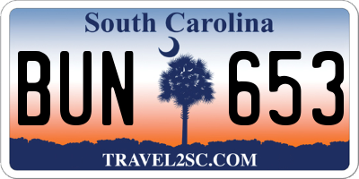 SC license plate BUN653