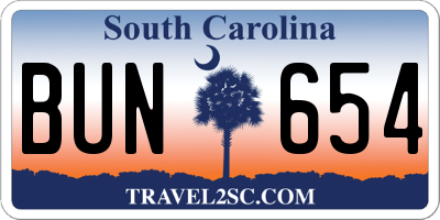 SC license plate BUN654