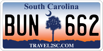 SC license plate BUN662