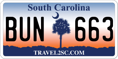 SC license plate BUN663