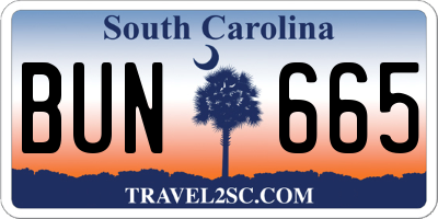 SC license plate BUN665