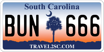 SC license plate BUN666