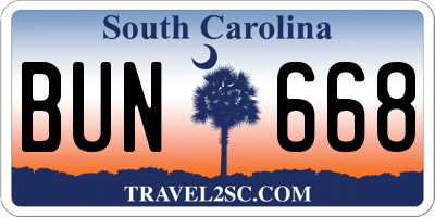 SC license plate BUN668