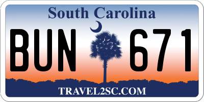 SC license plate BUN671