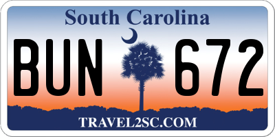 SC license plate BUN672