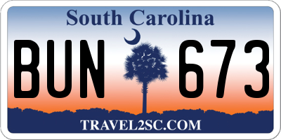 SC license plate BUN673