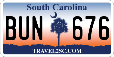 SC license plate BUN676