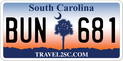 SC license plate BUN681