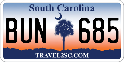 SC license plate BUN685