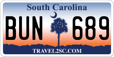SC license plate BUN689