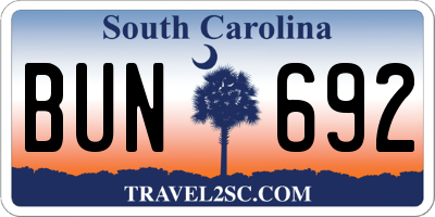 SC license plate BUN692