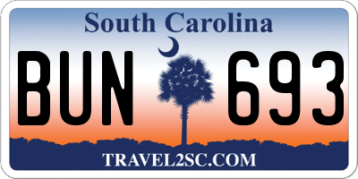 SC license plate BUN693