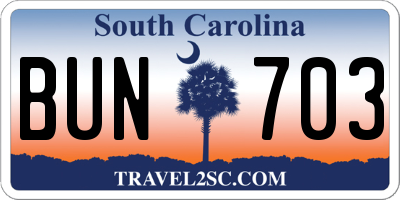SC license plate BUN703