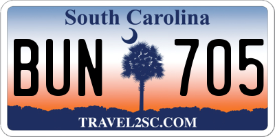 SC license plate BUN705