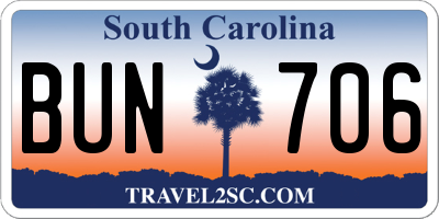 SC license plate BUN706