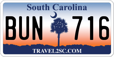 SC license plate BUN716