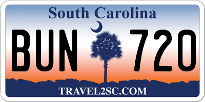 SC license plate BUN720