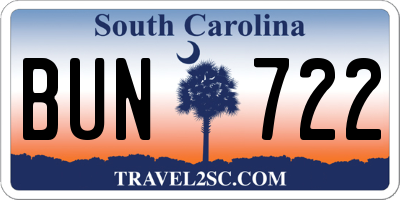 SC license plate BUN722