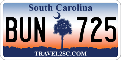 SC license plate BUN725