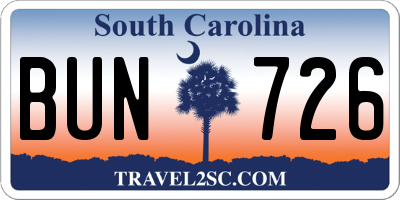 SC license plate BUN726