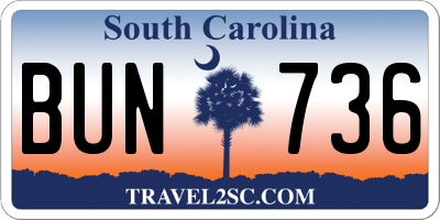 SC license plate BUN736