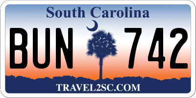 SC license plate BUN742