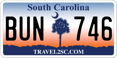 SC license plate BUN746