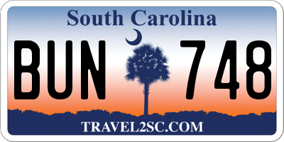 SC license plate BUN748
