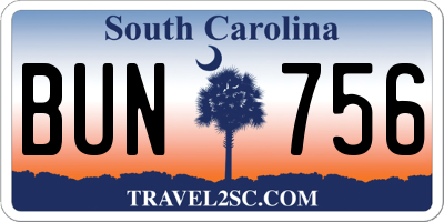 SC license plate BUN756