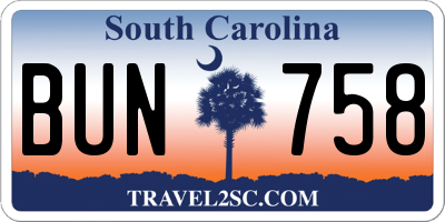 SC license plate BUN758